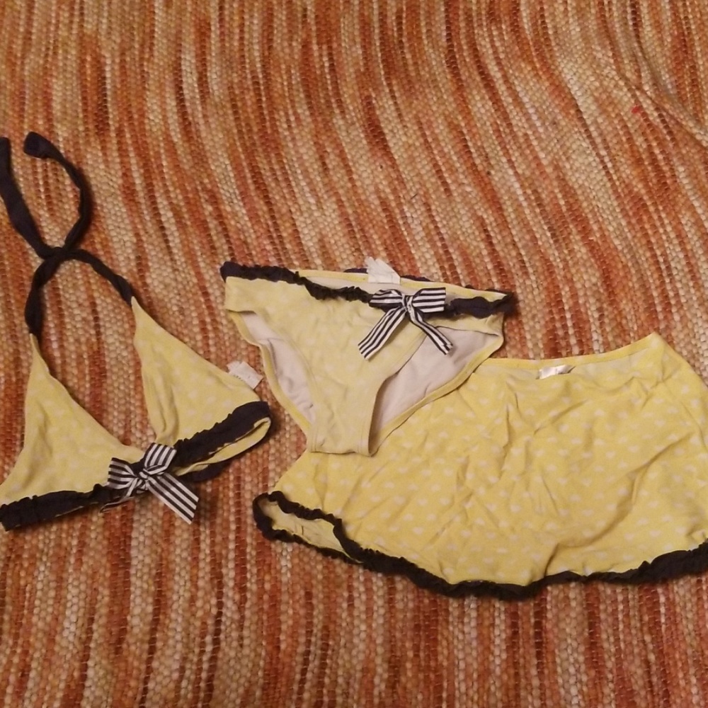 Girls 7 8 yellow polkadot bikini with skirt